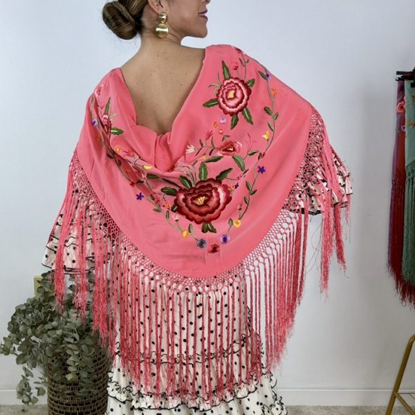 Mantón Esencia coral bordado