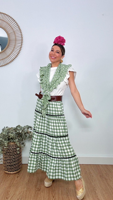 Batas Rocieras Falda Vichy Roja Falda Flamenca Midi Y Tres