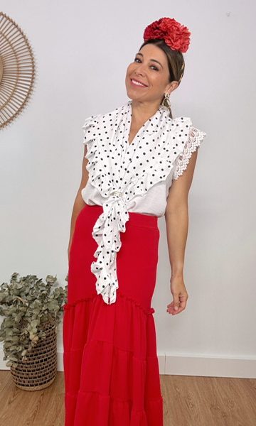 Mantoncillo blanco lunares negro