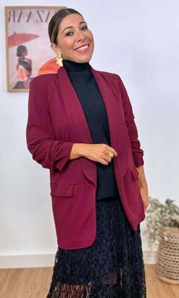 Chaqueta Blazer Mangas Arrugaditas Burdeos