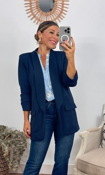 Chaqueta Blazer Mangas Arrugaditas Marino