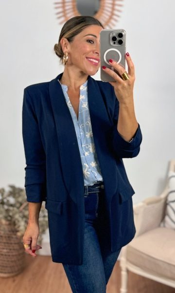 Chaqueta Blazer Mangas Arrugaditas Azul Marino