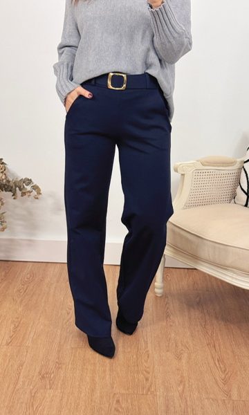 Pantalón Punto Roma Hebilla Azul