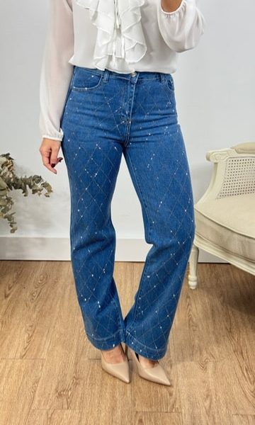 Jeans Denim Strass rombos