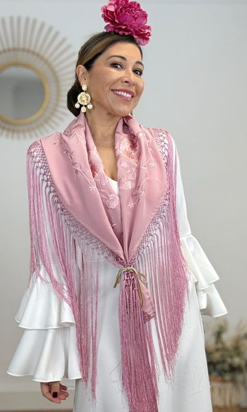 Mantón Soleá Bordado Rosa