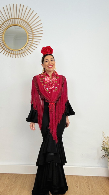 Mantón Esencia Bordado Burdeos - Imagen 2