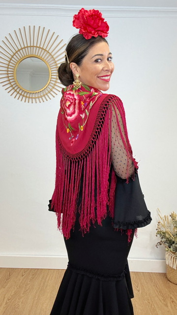 Mantón Esencia Bordado Burdeos - Imagen 3