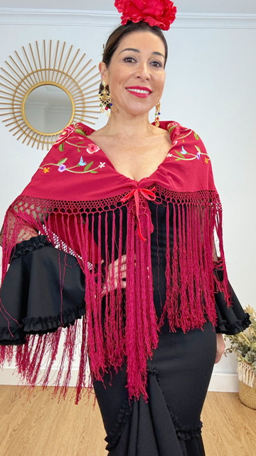 Mantón Esencia Bordado Burdeos - Imagen 4