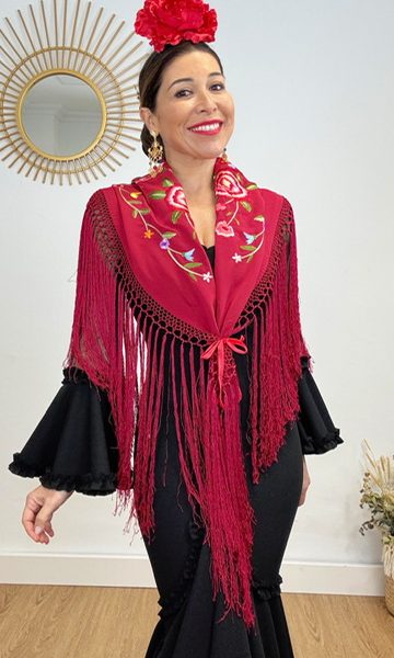 Mantón Esencia Bordado Burdeos