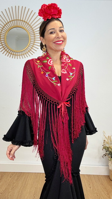 Mantón Esencia Bordado Burdeos