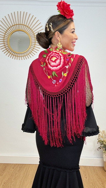 Mantón Esencia Bordado Burdeos - Imagen 6