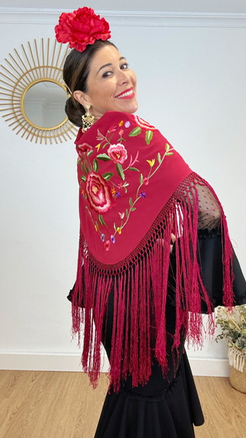 Mantón Esencia Bordado Burdeos - Imagen 7