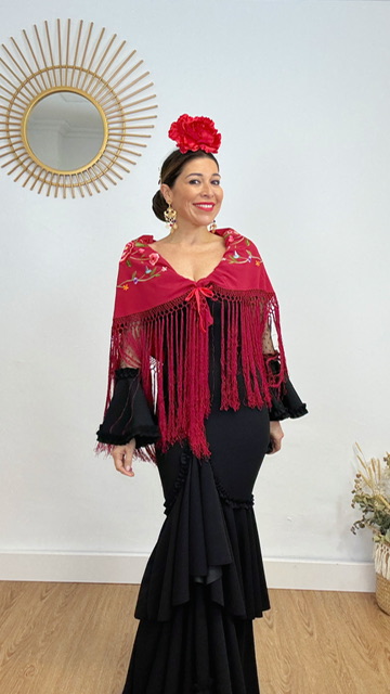 Mantón Esencia Bordado Burdeos - Imagen 8