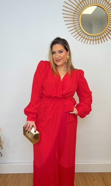 Vestido Isolda Flecos Rojo