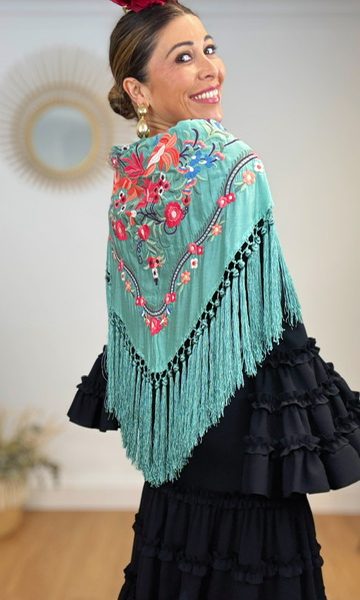 Mantón Albaicín Bordado Verde menta