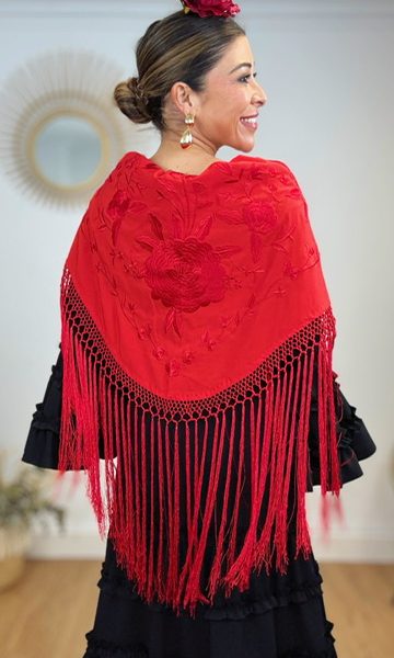 Mantón Soleá Bordado en Rojo