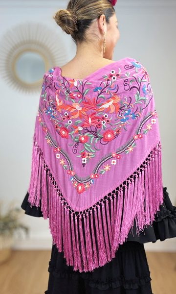 Mantón Albaicín Bordado Rosa