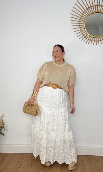 Falda Canastera Perforada Blanca