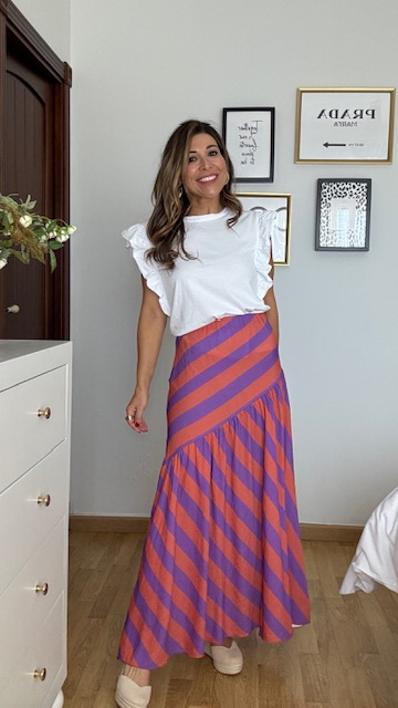 Falda Nadia Rayas Naranja Morado