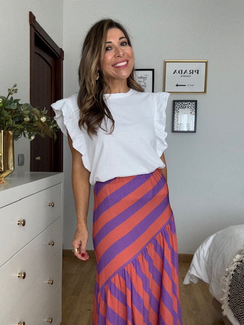 Falda Nadia Rayas Naranja Morado - Imagen 5