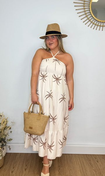 Vestido Palmeras Beige