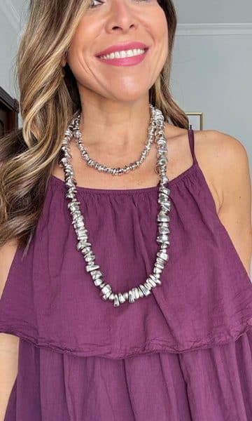 Collar Doble Piedras Plateado