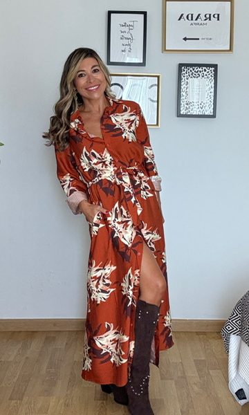 Vestido Camisero Estampado Teja