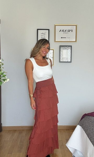 Falda Vestido Volantines Teja