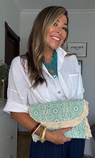 Cartera de rafia estampada verde agua