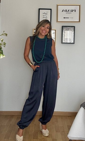 Pantalón Bombacho Satinado Azul Marino
