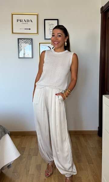Pantalón Bombacho Satinado Beige