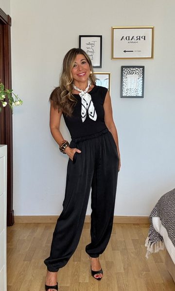 Pantalón Bombacho Satinado Negro