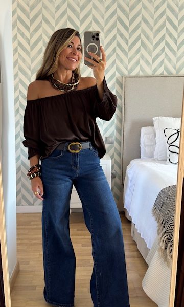 Jeans Wide Leg tiro medio-alto