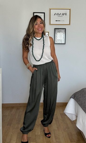 Pantalón Bombacho Satinado Verde Caza