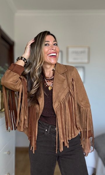 Chaqueta Flecos Antelina Camel