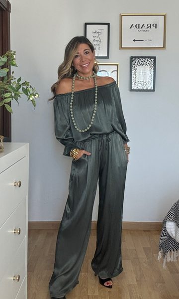 Pantalón Satén Frida Verde Caza