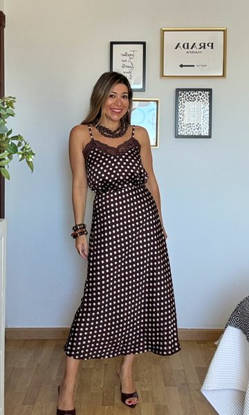 Falda satinada lunares marrón