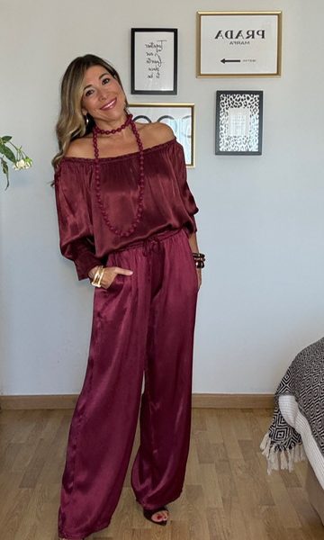 Pantalón Satén Frida Burdeos