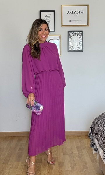 Vestido Invitada Plisado Elisa Buganvilla