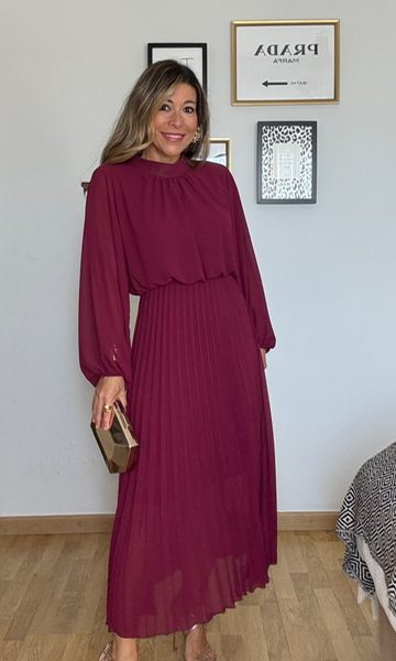 Vestido Invitada Plisado Elisa Burdeos