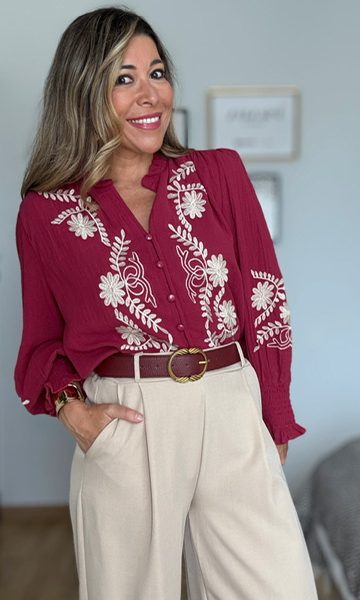 Blusa Bordada Celine Burdeos