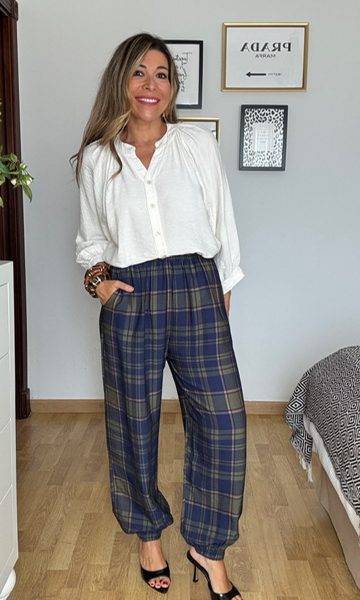 Pantalón Bombacho Cuadros Azul Marino