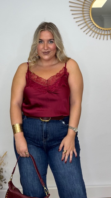 Top lencero doble encaje Burdeos Curvy - Imagen 2
