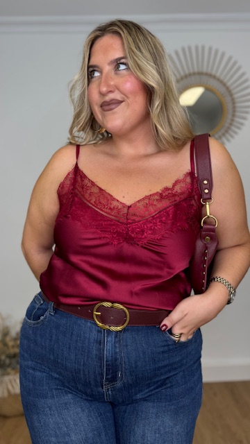 Top lencero doble encaje Burdeos Curvy