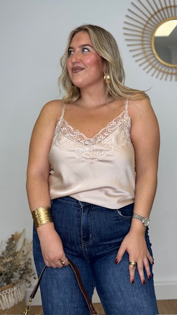 Top lencero doble encaje beige Curvy - Imagen 3