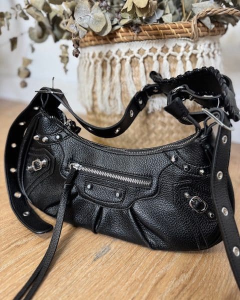 Bolso Hombro Cremalleras Negro