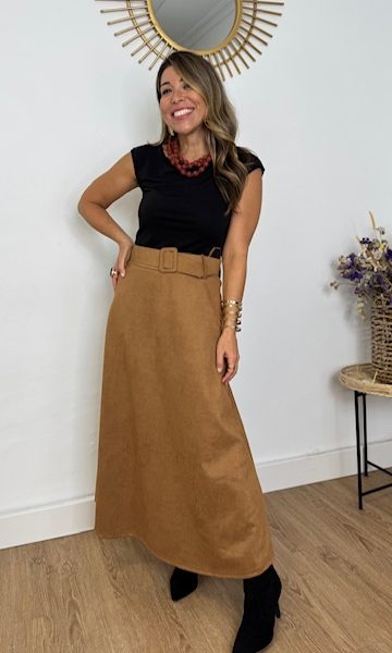 Falda Antelina Cinturón Camel