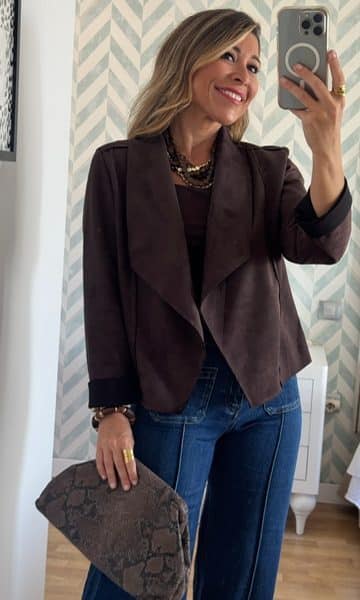 Chaqueta Antelina solapas marrón