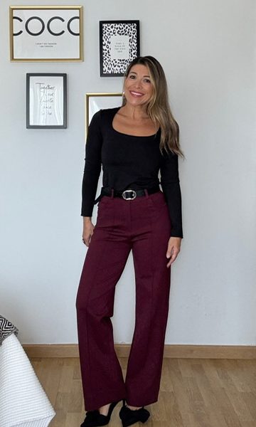 Pantalón punto Roma ribete Burdeos