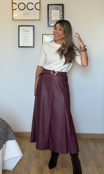 Falda Polipiel Capa Burdeos